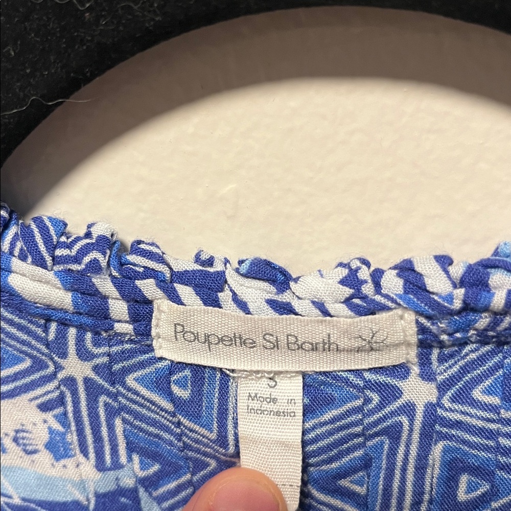 POUPETTE ST. BARTH Blue & White Sleeveless Button-Front Romper, Size S - Picture 6 of 9